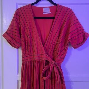 Urban Outfitters Gabrielle Linen Boho Midi Wrap Dress